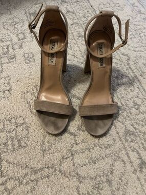 Steve Madden Neutral Suede Ankle-Strap Block Heels